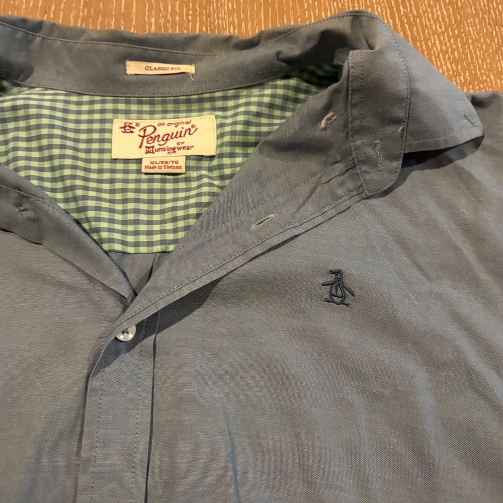 Vintage Original‎ Penguin Mens XL Blue Camp Shirt Short Sleeve EUC